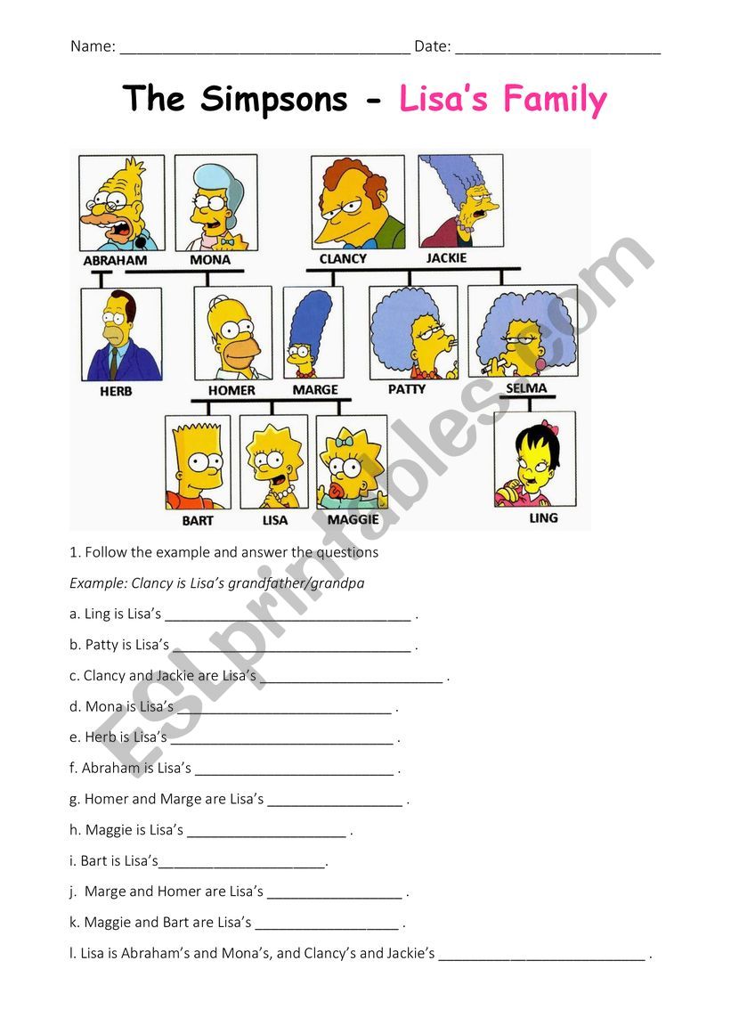 Family Member worksheet