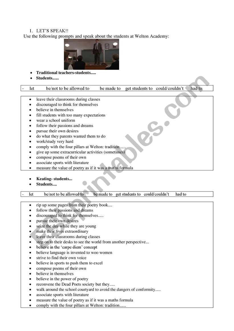Dead Poets� Society worksheet