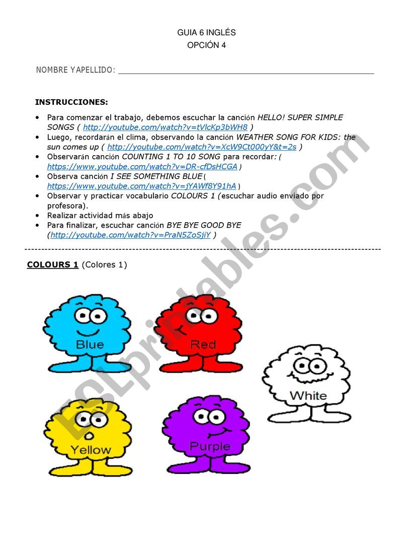 colours worksheet