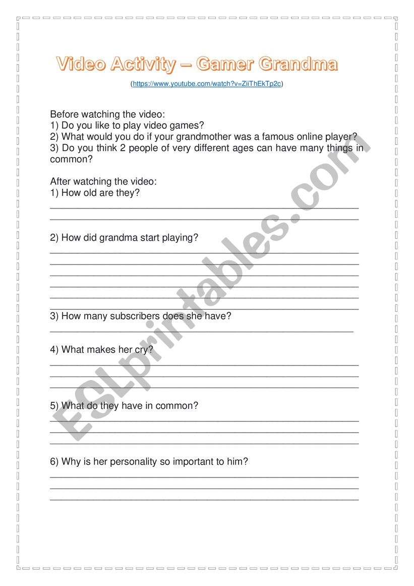 Gamer Grandma - listening worksheet