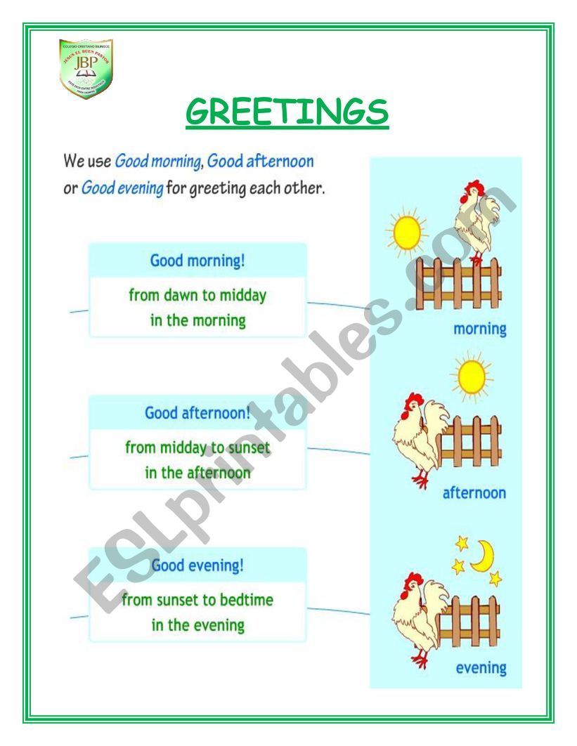 GREETINGS worksheet