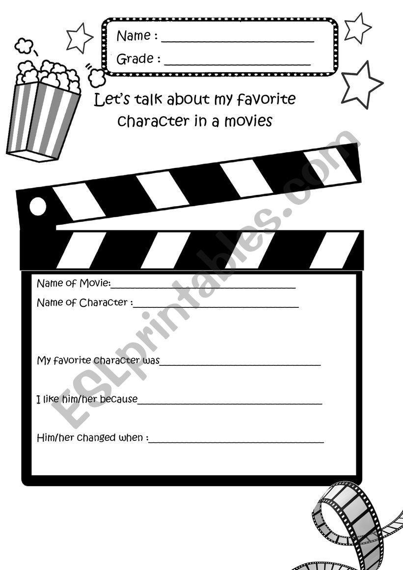 My favorite movie character worksheet