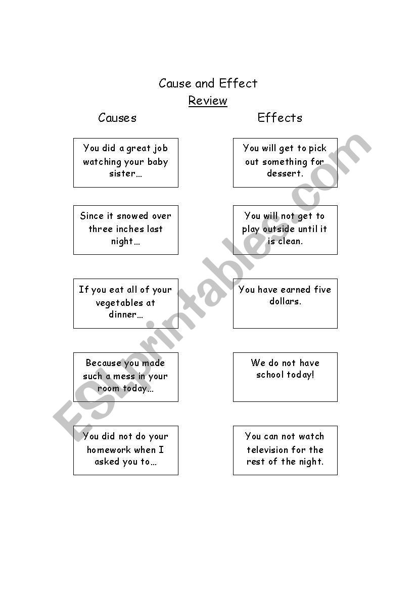 review of cause and effect worksheet