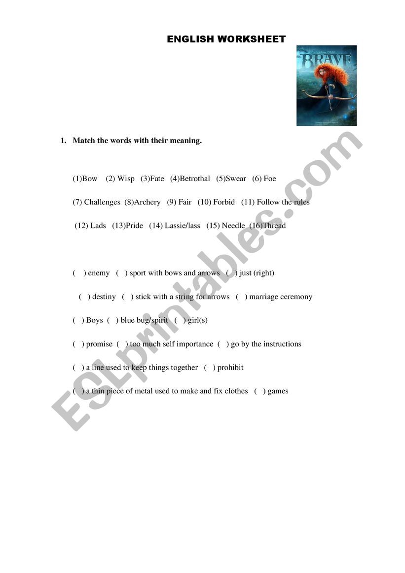 Brave Film Worksheet worksheet