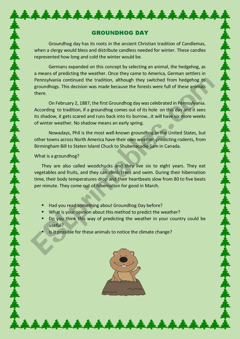 GROUNDHOG DAY worksheet