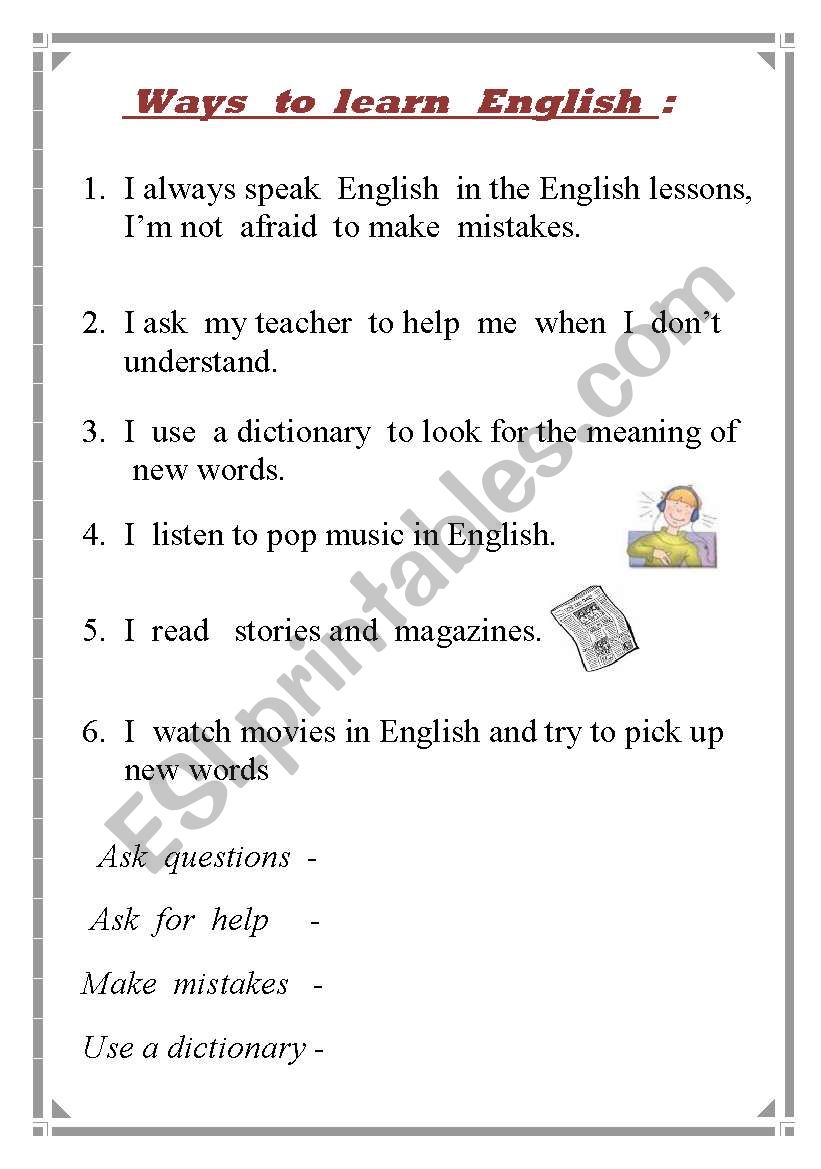 Ways to learn english worksheet