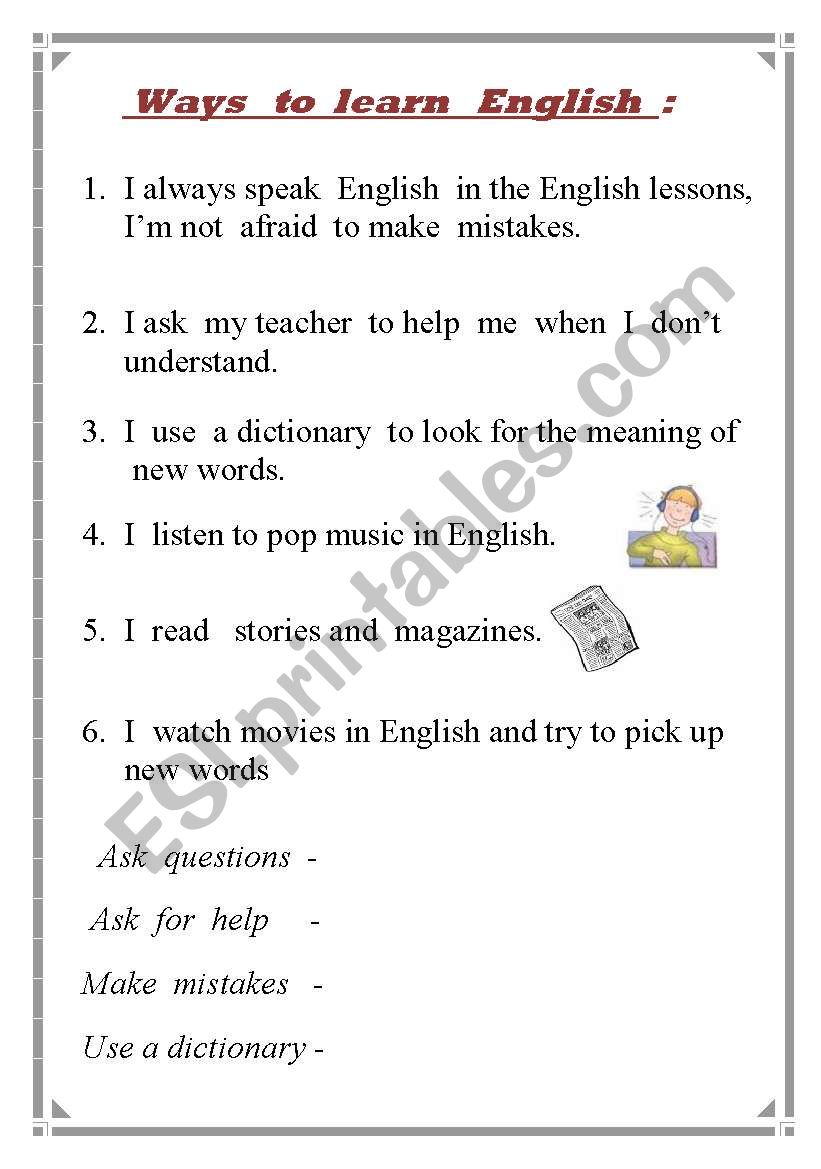 Ways To Learn English ESL Worksheet By Sigal Birka