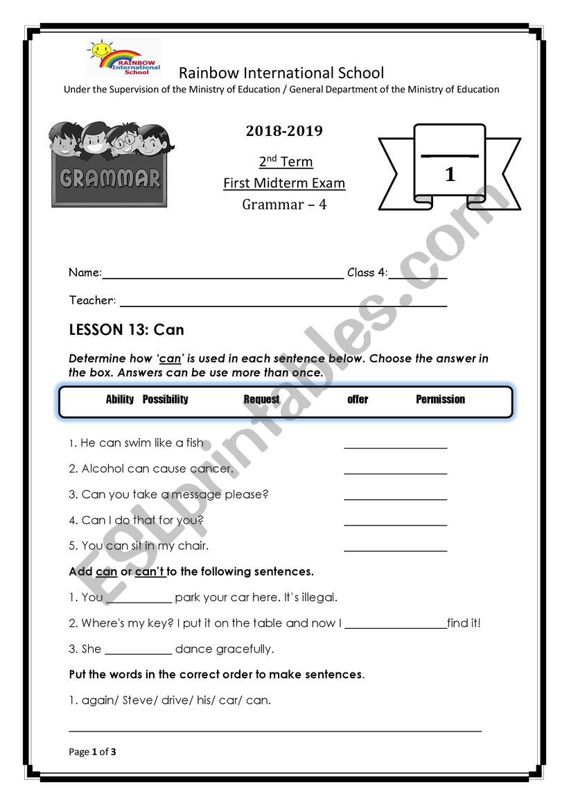 Modal Activity worksheet