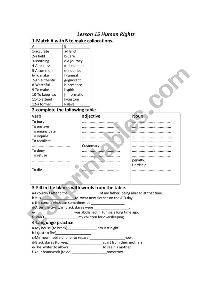 HUMAN RIGHTS worksheet