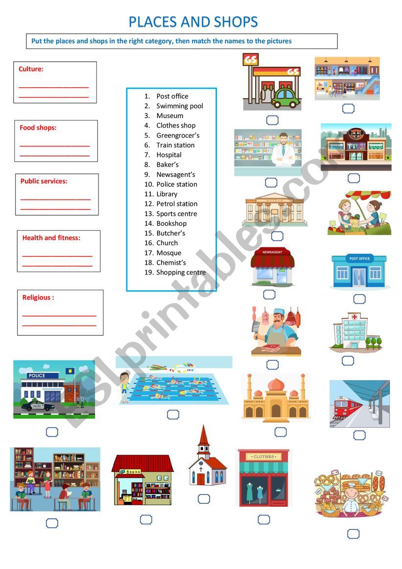 Places and shops worksheet