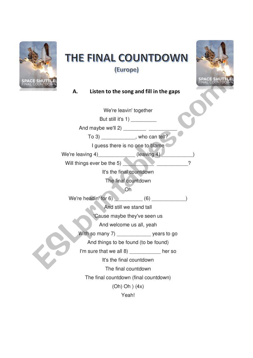 The final countdown worksheet