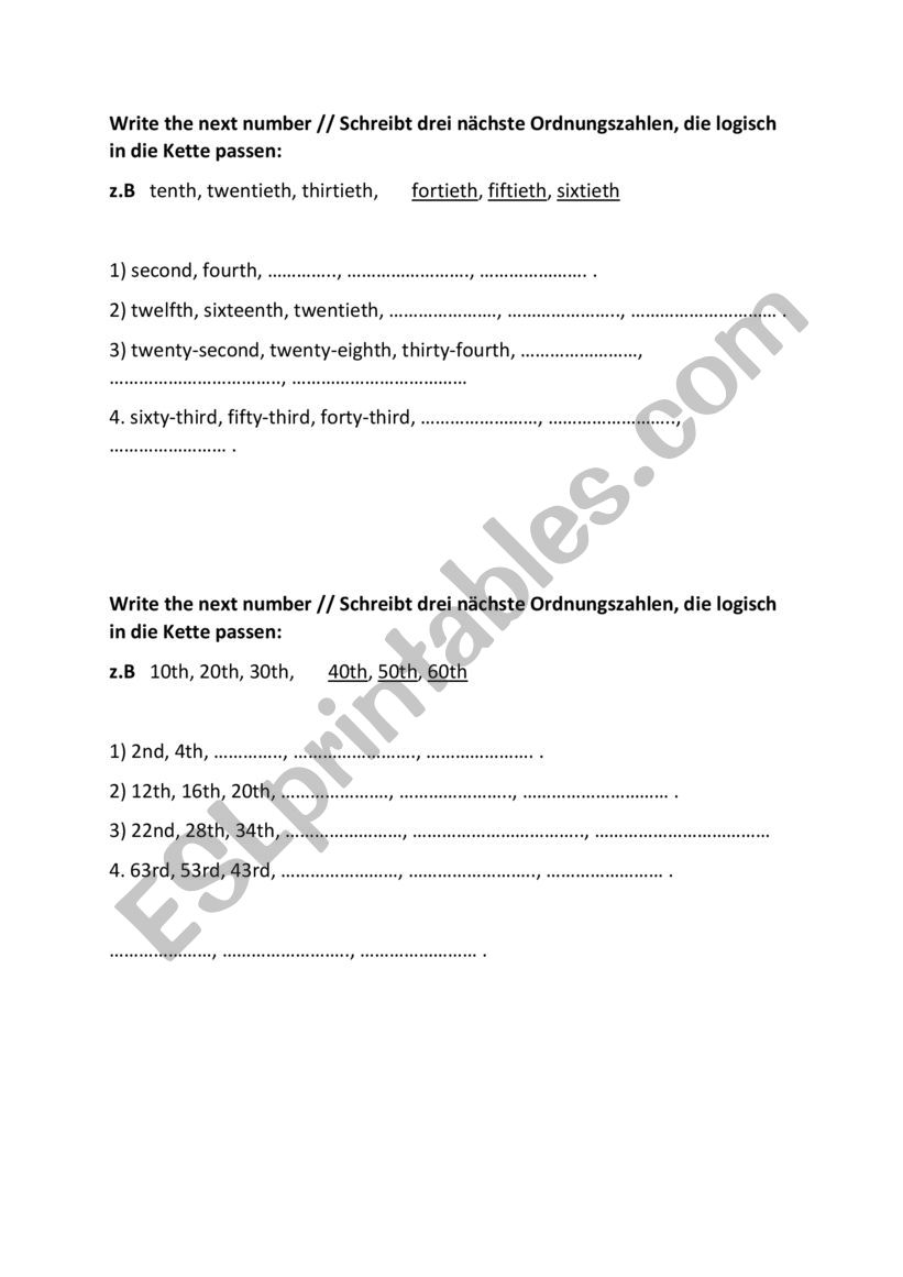 Ordinal numbers: write the next number