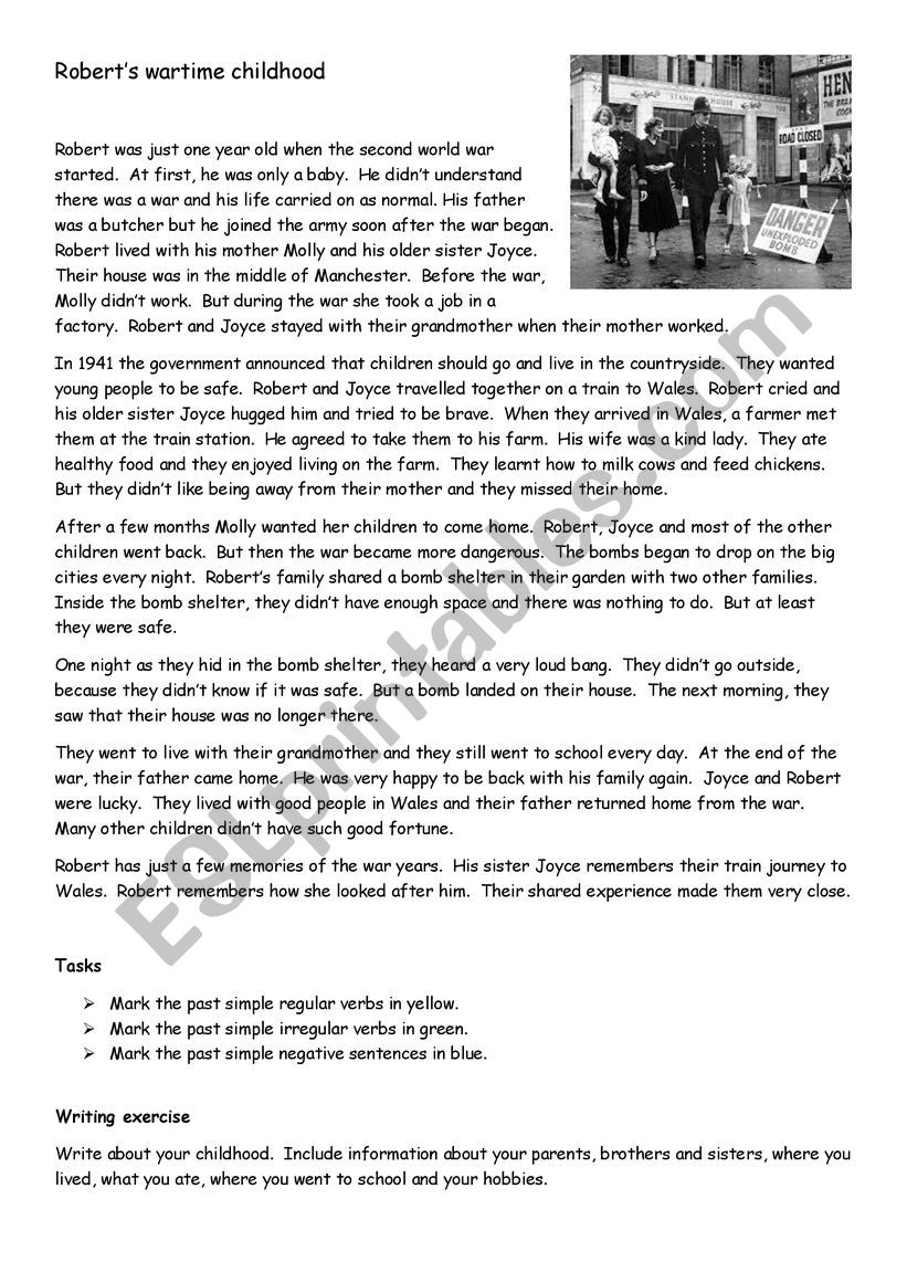 Short Story: A Wartime Childhood - ESL worksheet by CarolinaSwiss