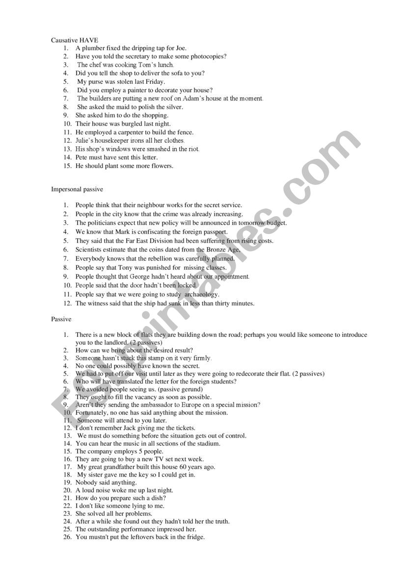 passive & causative worksheet