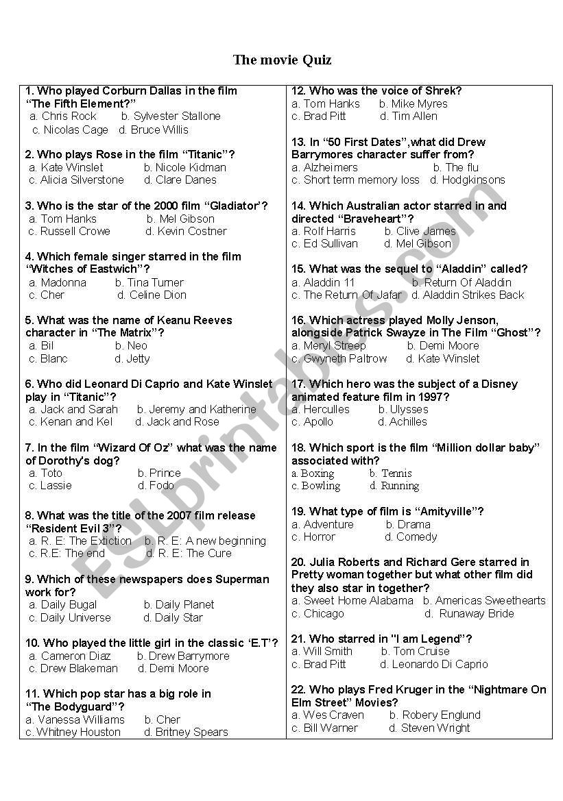 the movie quiz answers worksheet