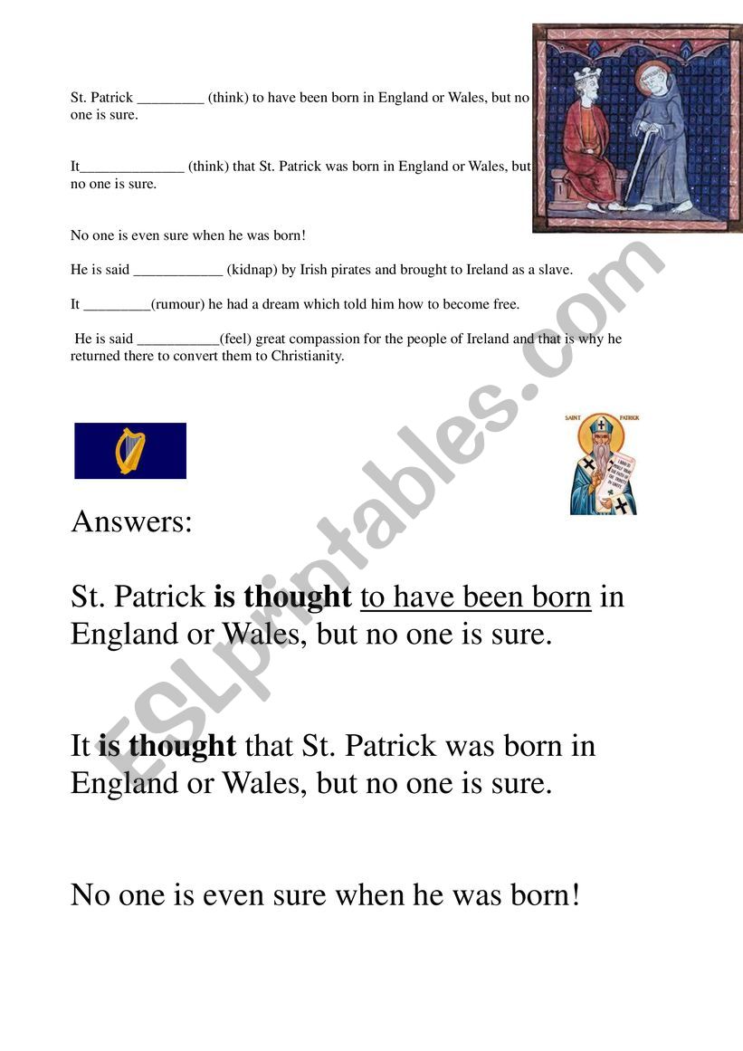 Passives with reporting verbs and Saint Patrick