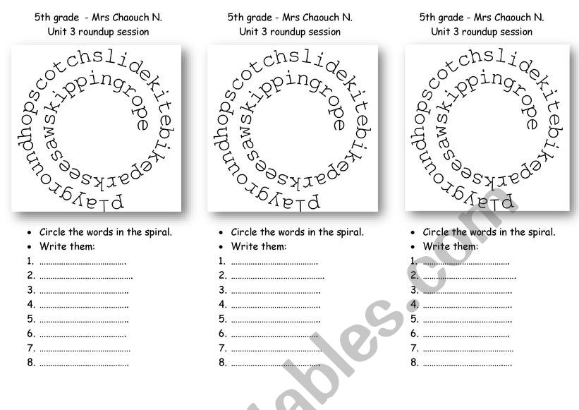 aAt the playground worksheet