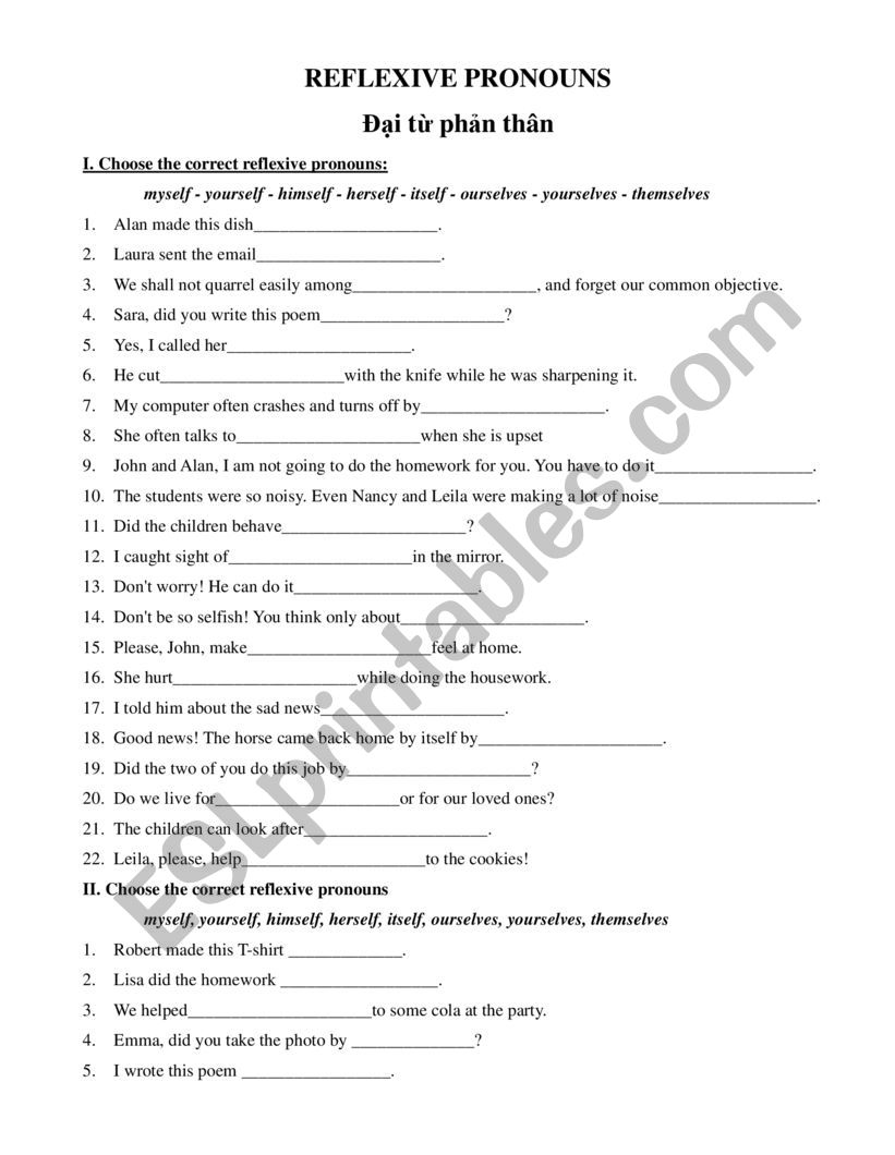 Reflexive Pronouns  worksheet