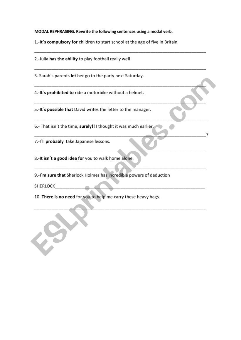 MODAL REPHRASING worksheet