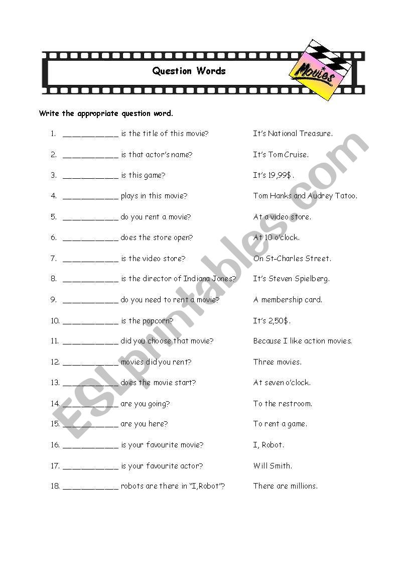 Question Words worksheet