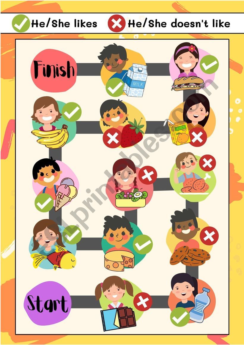 Likes & Dislikes Food Game worksheet