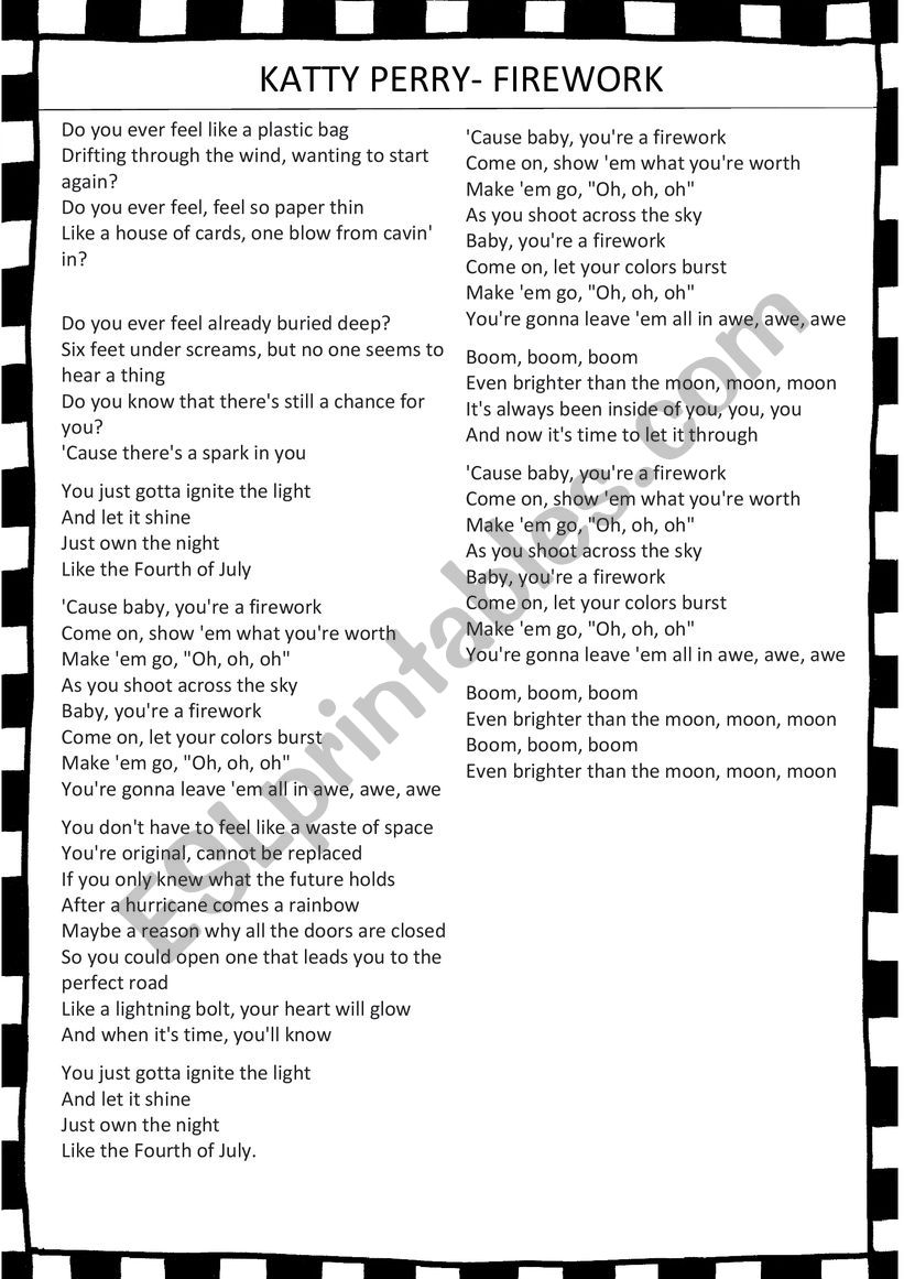 Katy Perry- Lyrics Analysis worksheet