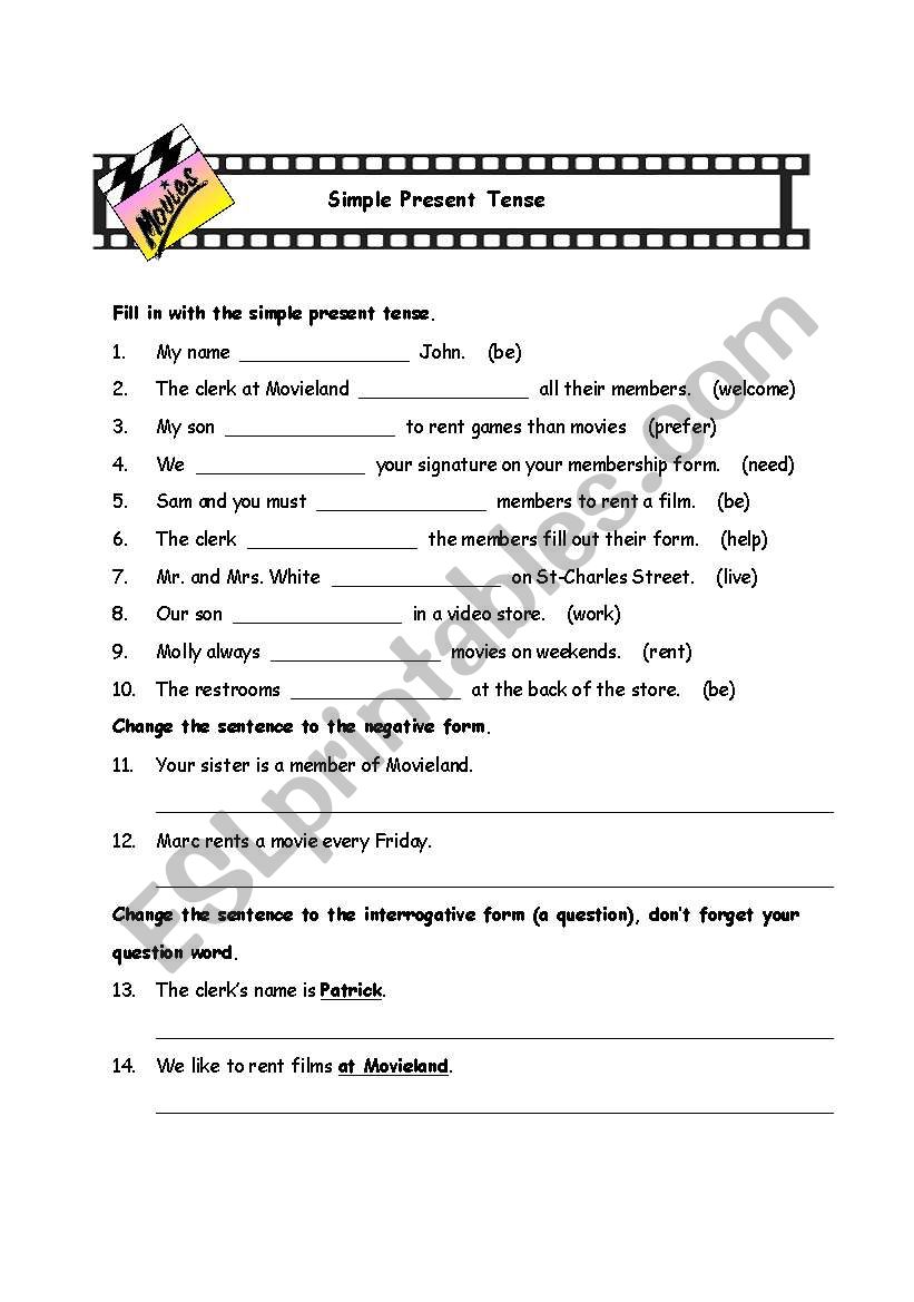 Simple Present Tense worksheet