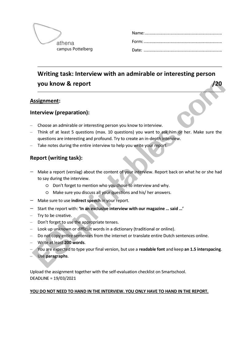 Writing task: Interview & report (indirect speech)