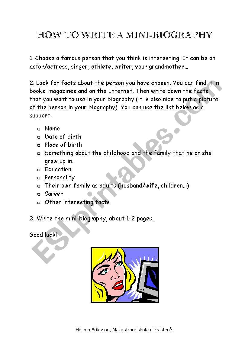 How to Write a Mini-biography worksheet