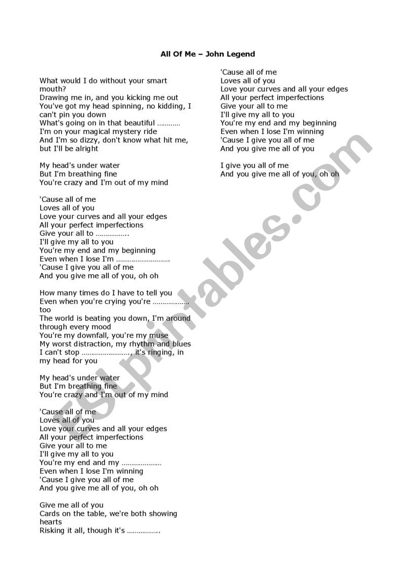 Song: All of me by John Legend