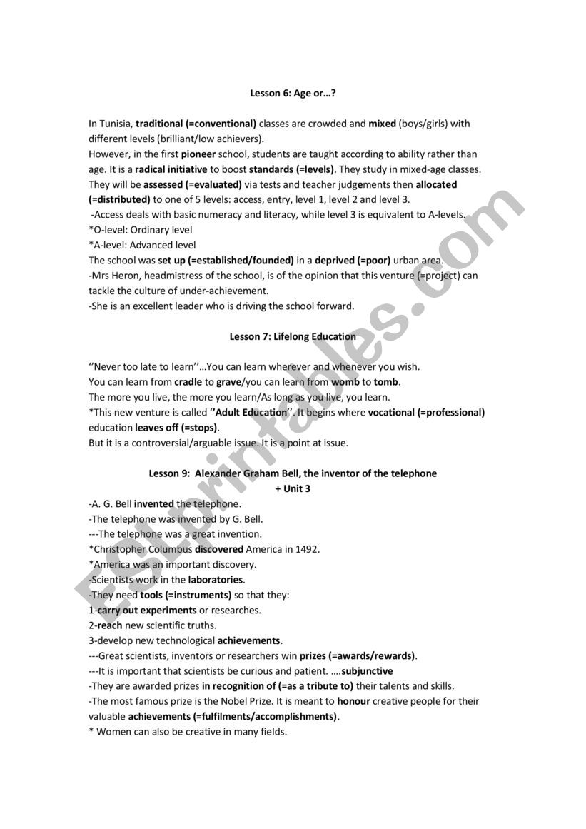 bac tunisia worksheet