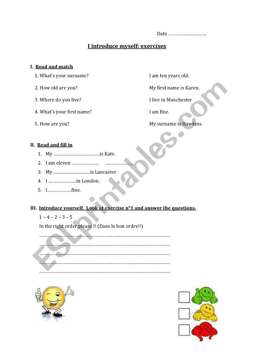 English: I introduce myself worksheet