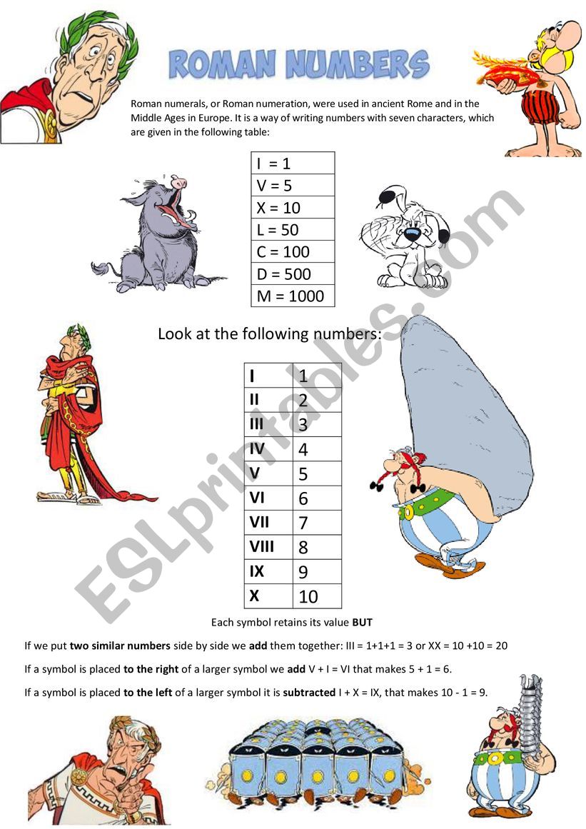 Roman numbers worksheet