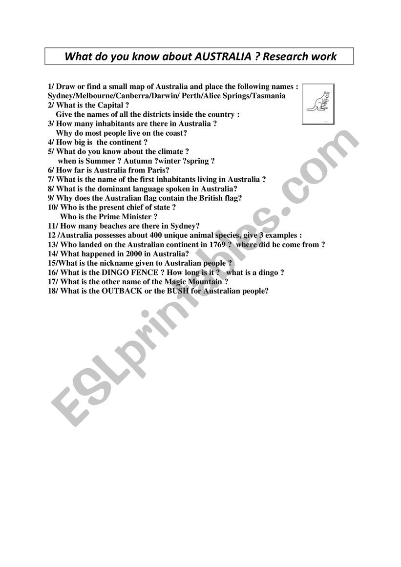 AUSTRALIA : a quiz worksheet