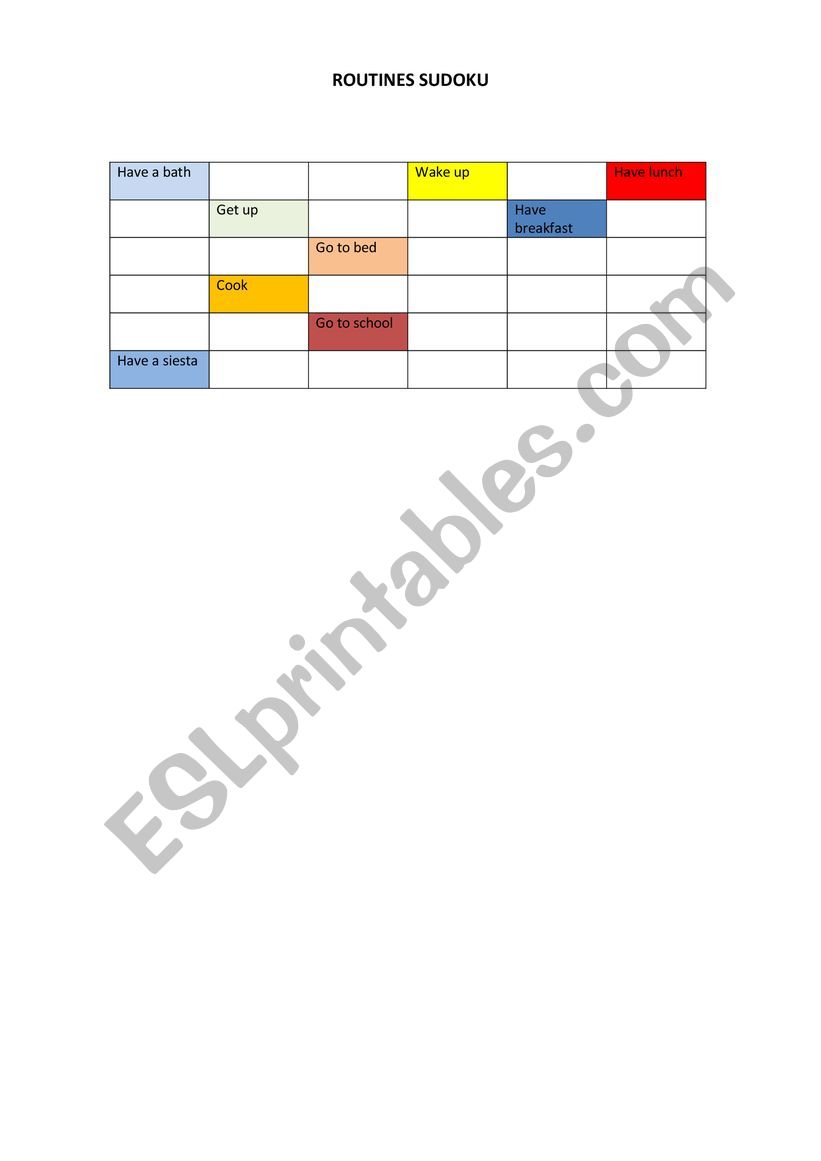 SUDOKU ON ROUTINES worksheet
