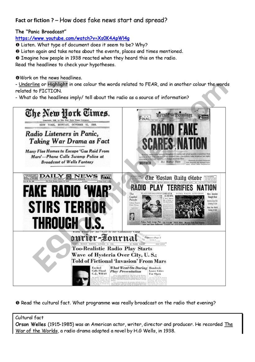 Fake news worksheet