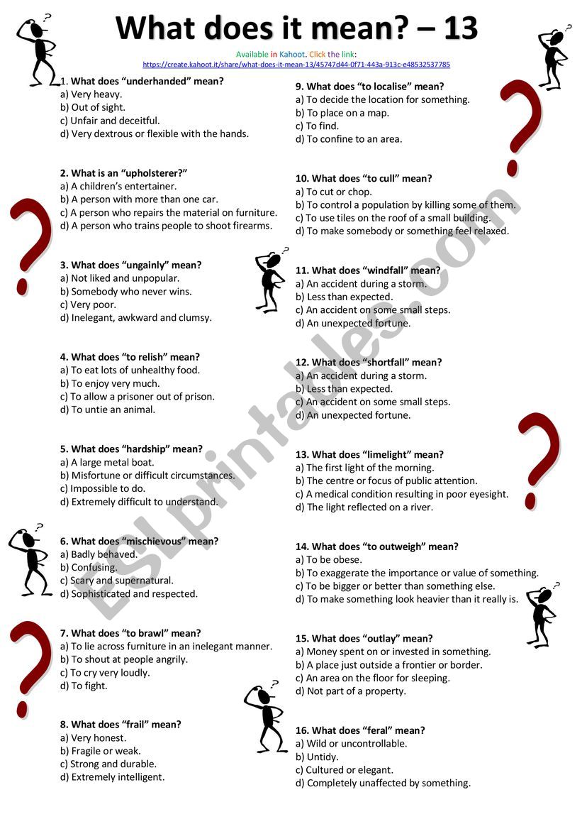 What does it Mean? 13 worksheet