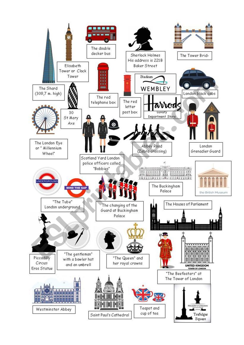 Some icons of London worksheet