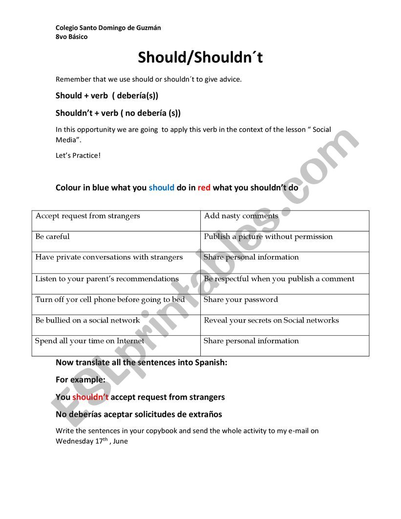 Shuuld or Shouldn�t worksheet