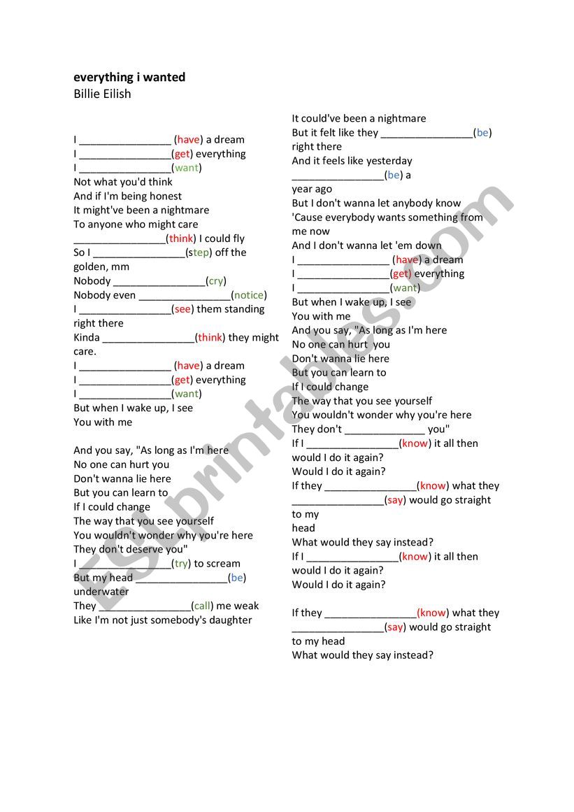 Billie Eilish  worksheet