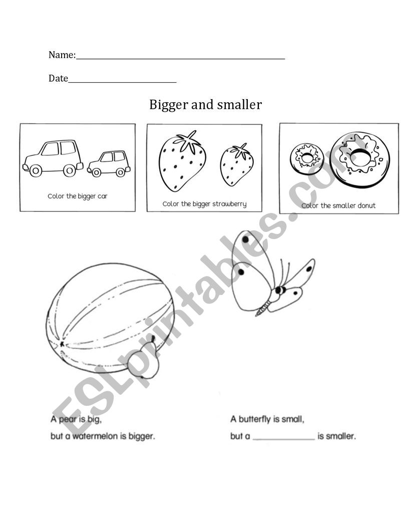 Bigger Smaller worksheet