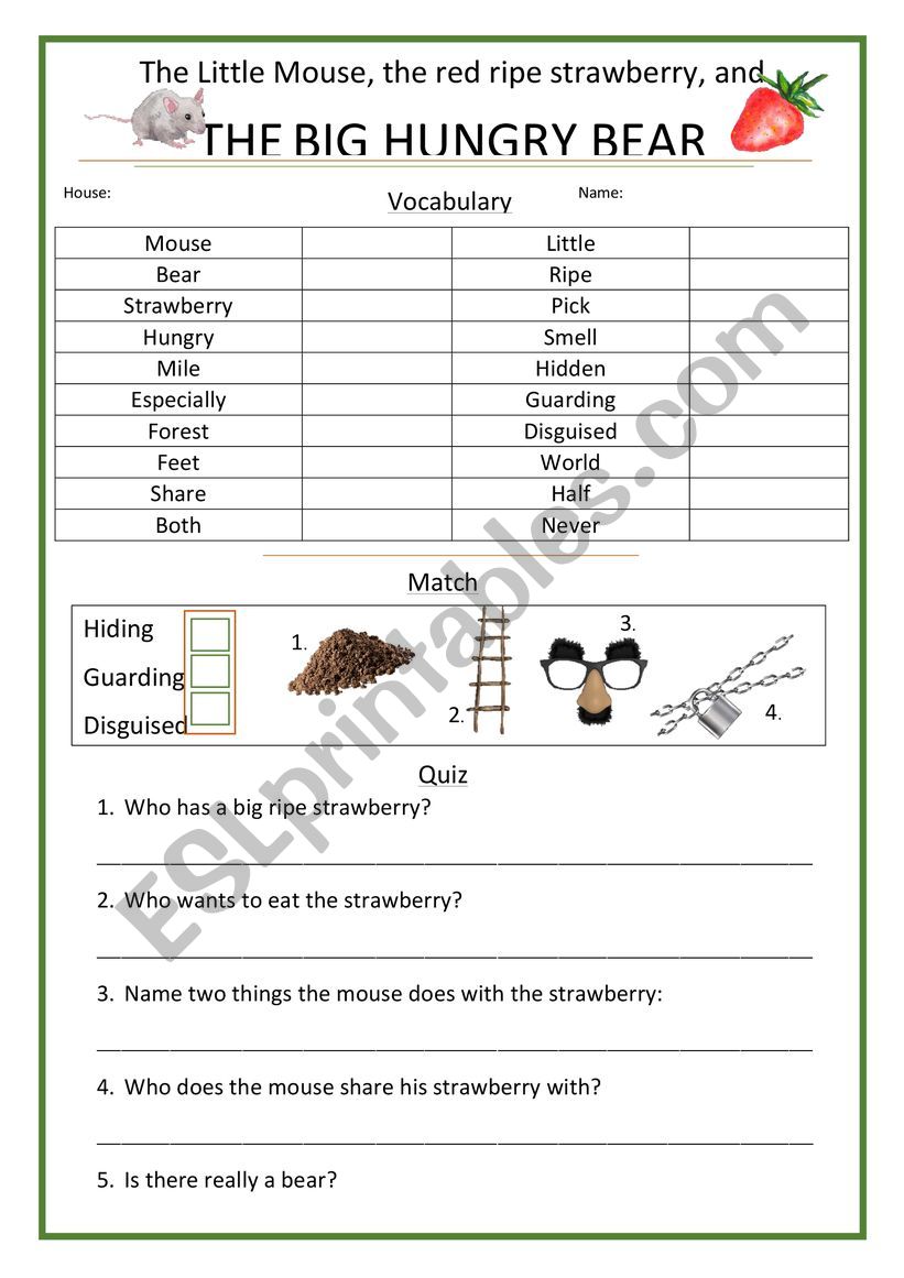English Worksheets The Little Mouse The Red Ripe Strawberry And The English Worksheets The Little Mouse The Red Ripe Strawberry And The