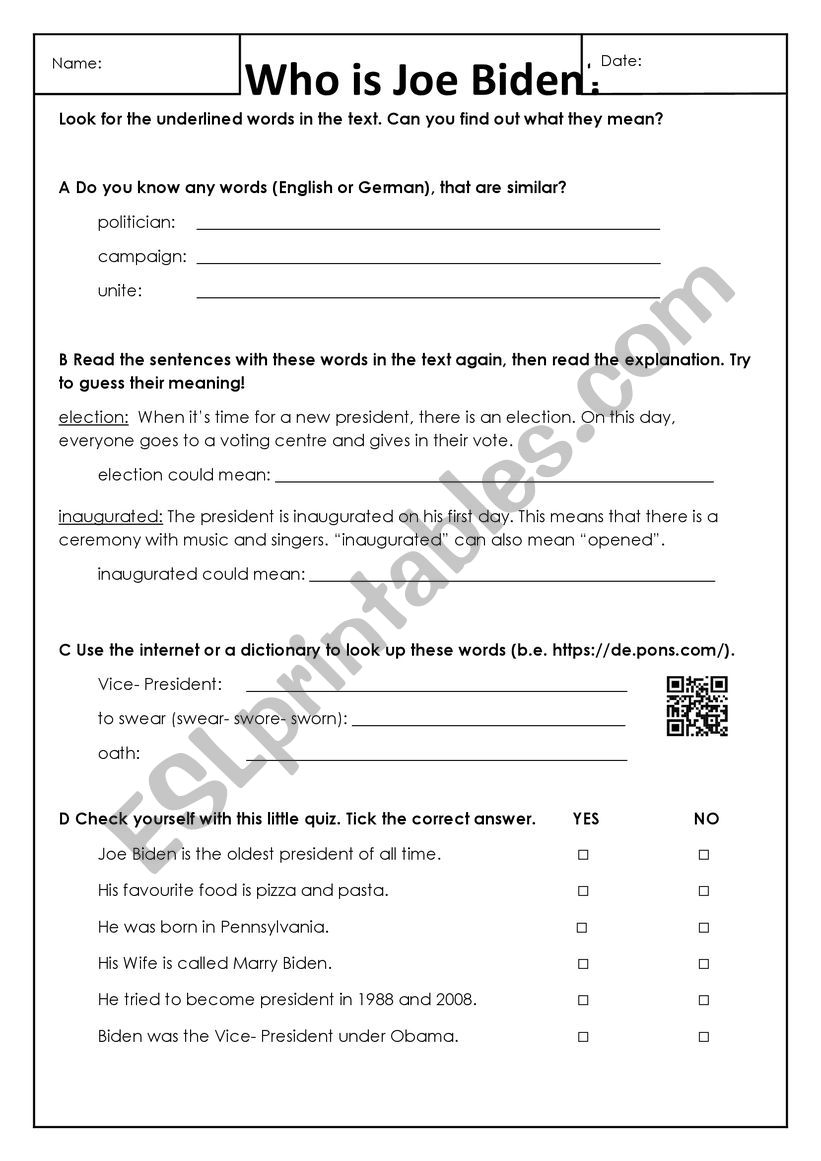 Who is Joe Biden pt. 3 worksheet