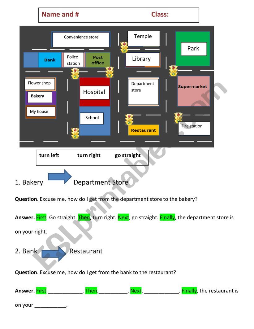 Map Directions Activity worksheet