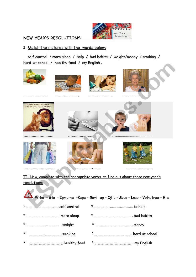 New Year�s Resolutions worksheet