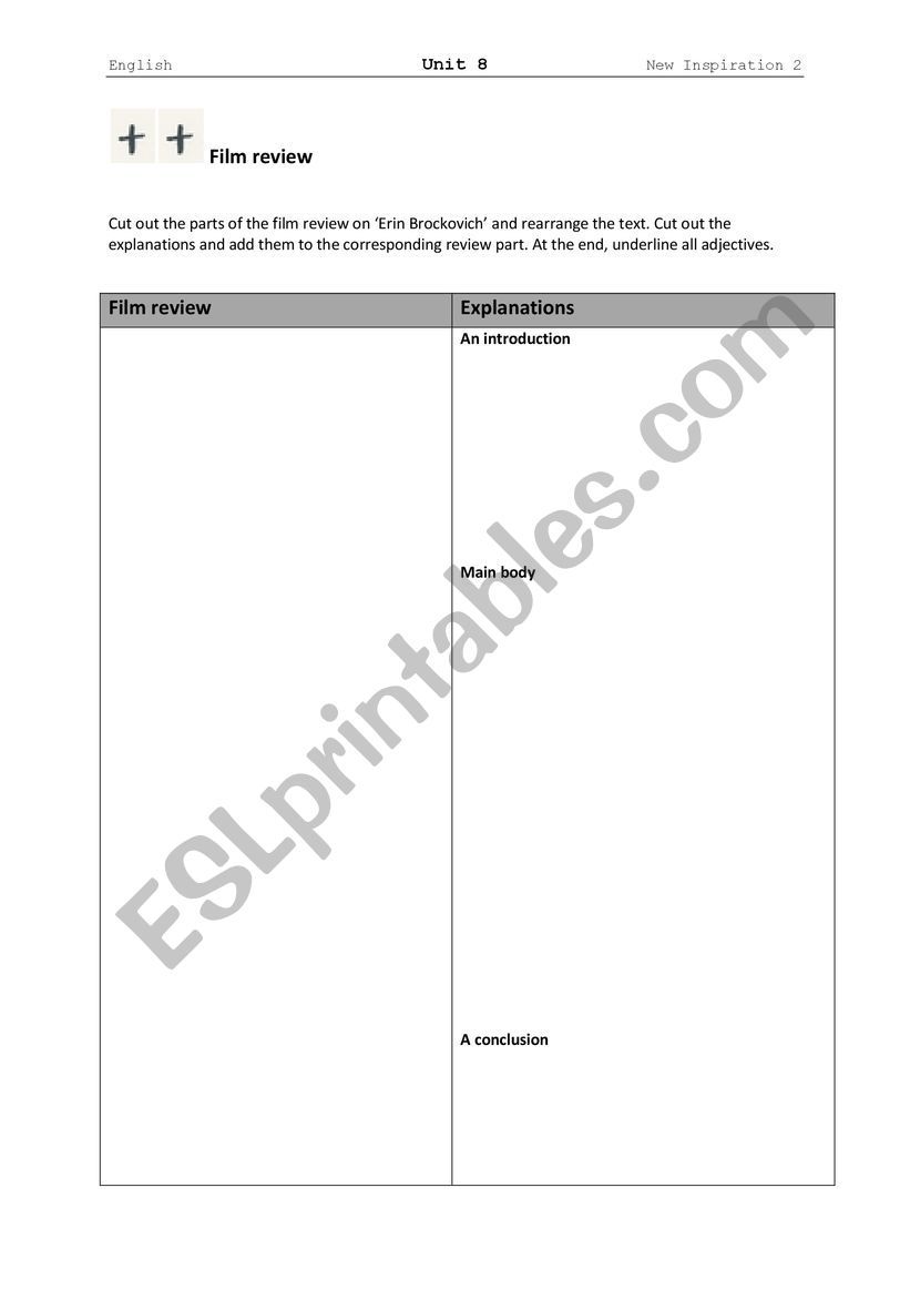 Film review structure worksheet