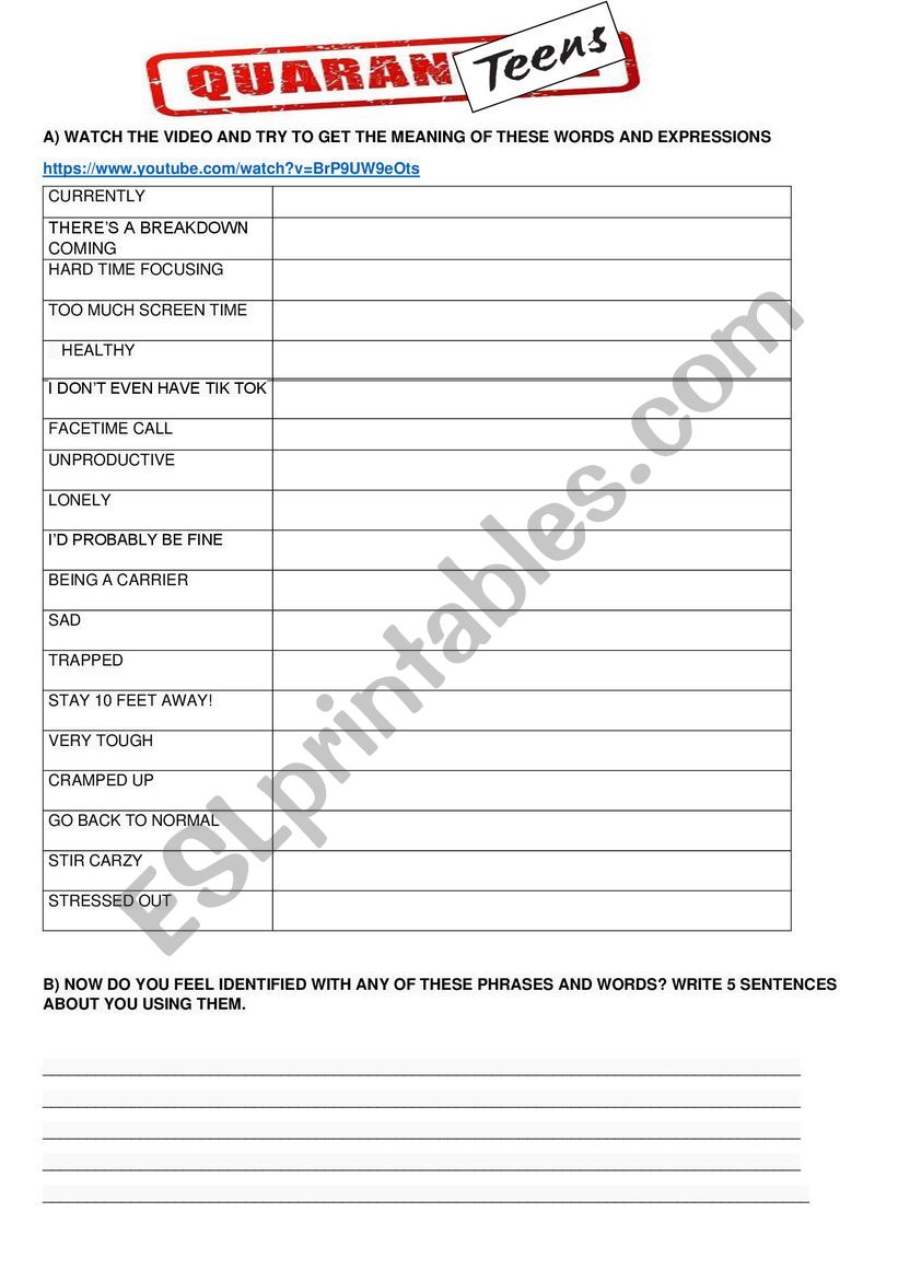 QUARANTEENS  worksheet