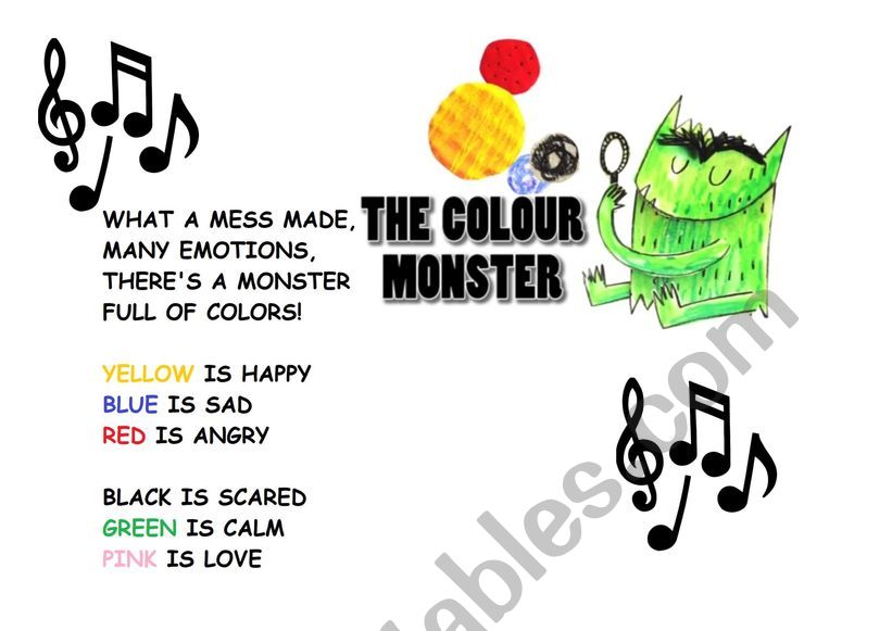The color monster song worksheet
