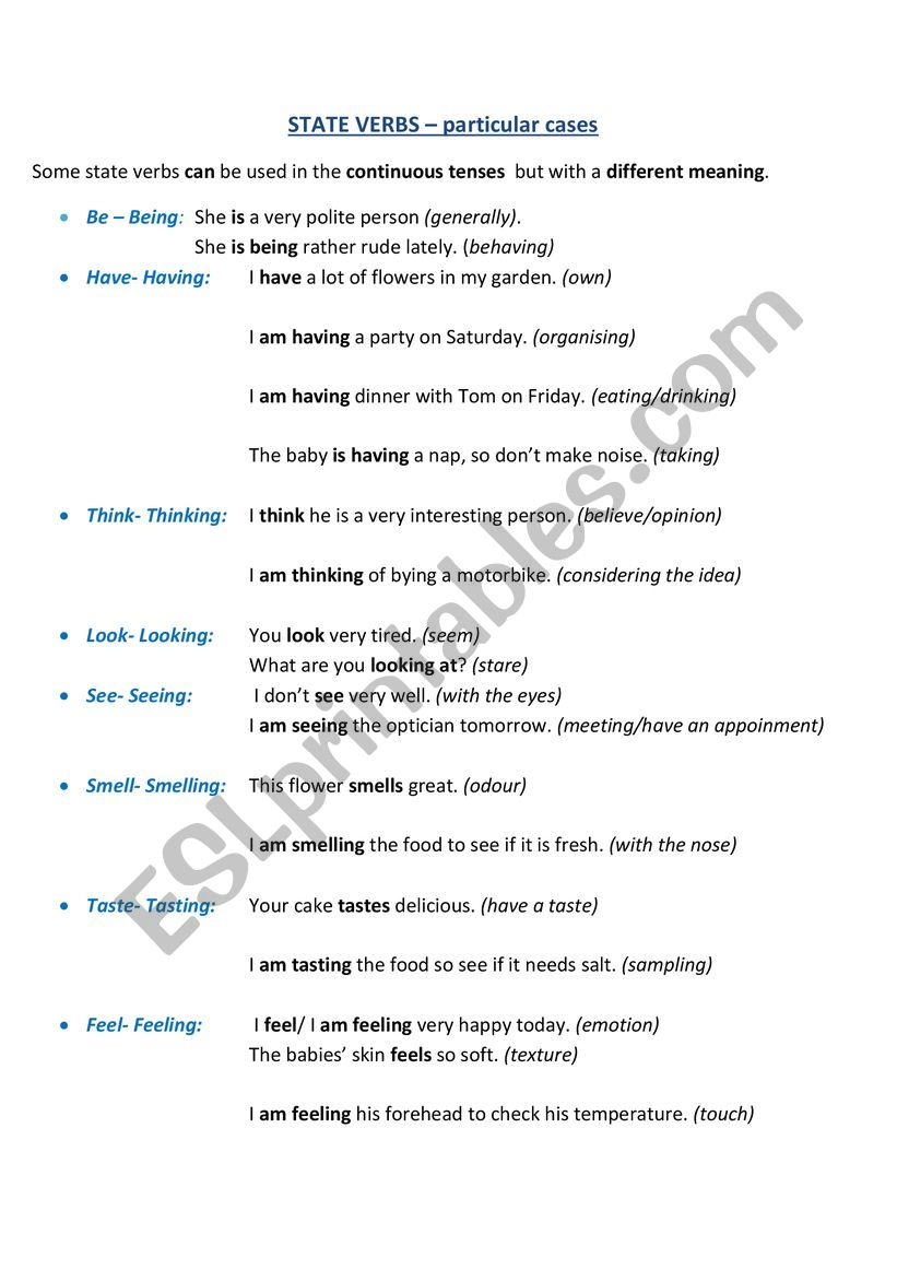 State Verbs used in Continuous Meaning