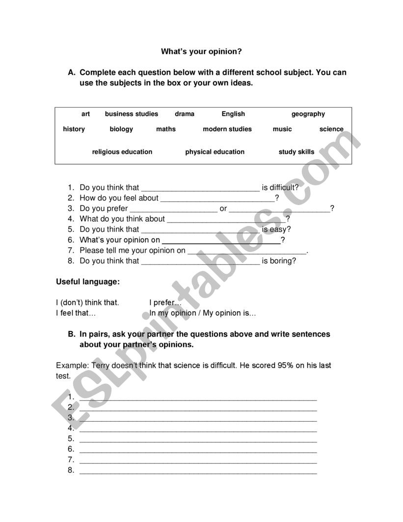 What�s your opinion? worksheet